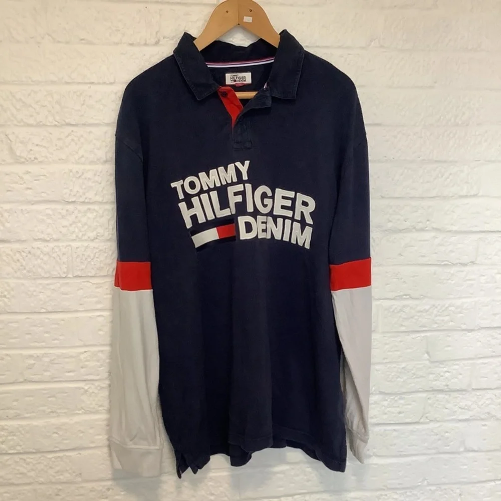 Vintage Tommy Hilfiger Spellout Rugby Shirt - Size 2xl x- P2P 27โ - Navy & White - Picture 8 of 8
